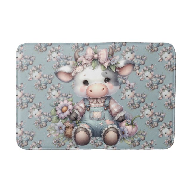 Tapete De Banheiro Vaca-Bebê de Pastel em Sobremesas com Flores (Frente)