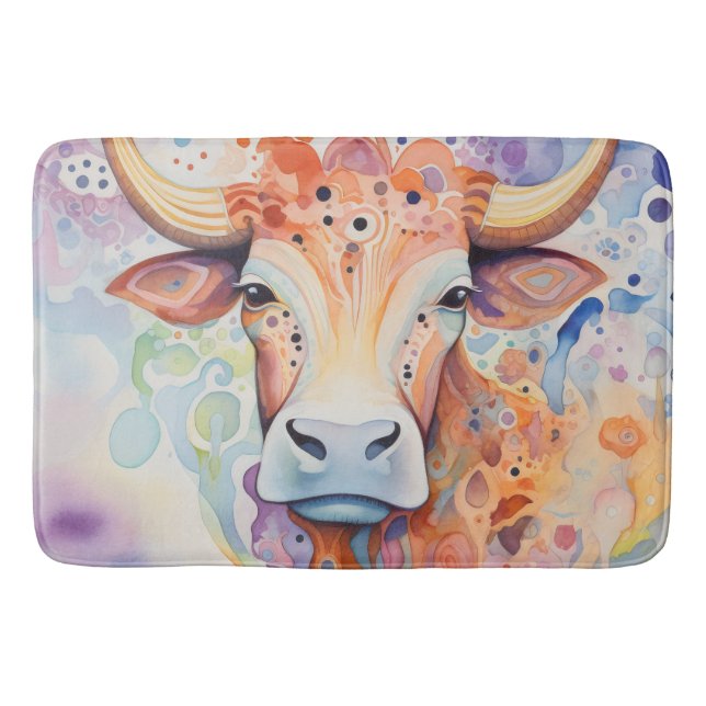 Tapete De Banheiro Vaca em Aquarela Bubbly Soft (Frente)
