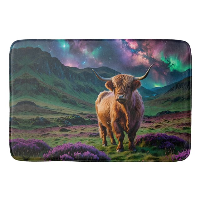 Tapete De Banheiro Vaca Highland Sob As Estrelas (Frente)