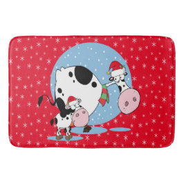 Tapete De Banheiro Vacas De Natal Com Chapéu De Papai Noel No Centro