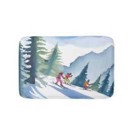 Tapete De Banheiro Vamos Esquiar | Pintura em Aquarela de Inverno