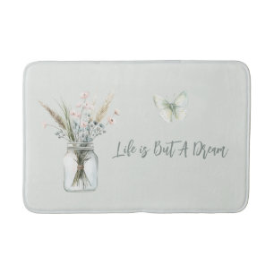 Tapete De Banheiro Vaso de Flores Azuis Blush Borboleta