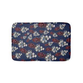Tapete De Banheiro Vasos de Chrysathemums Chinoiserie Azul Naval