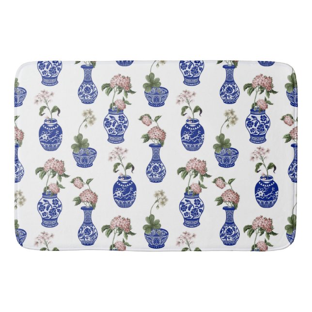 Tapete De Banheiro Vasos e flores azuis de Chinoiserie (Frente)