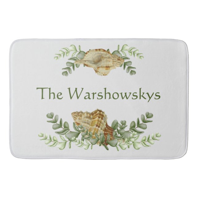 Tapete De Banheiro Vedante de Cana Náutica de Cana Verde Conchas Cost (Frente)