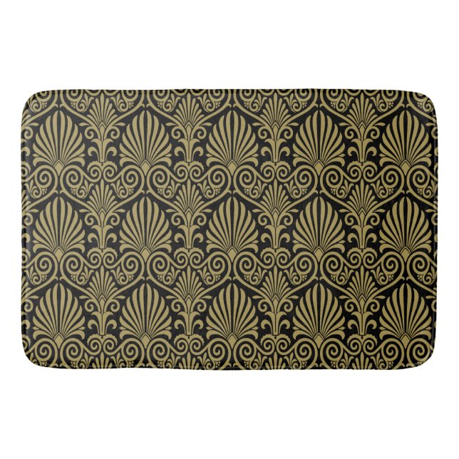 Tapete De Banheiro Ventiladores e arcos Padrão Preto Dourado (Frente)