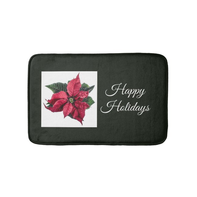 Tapete De Banheiro Verde escuro e Poinsettia Feriado Bath Mat (frente)