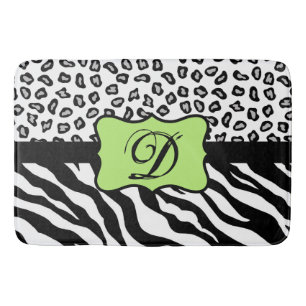 Tapete De Banheiro Verde limão branco negro Zebra Leopardo Monograma
