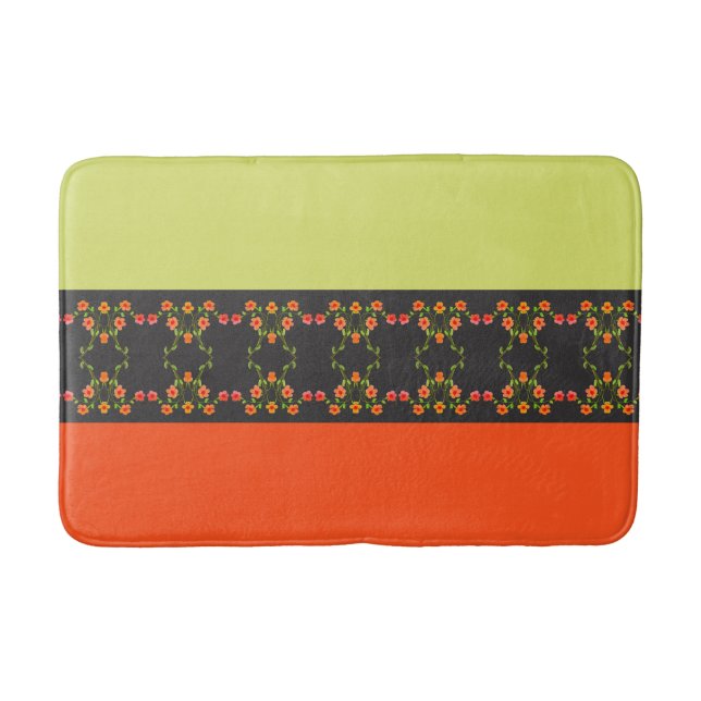 Tapete De Banheiro Verde limão e Laranja Floral Acentos (Frente)