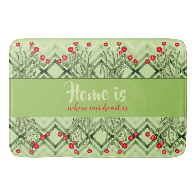 Tapete De Banheiro Verde Moderno com Floral Vermelho (Frente)