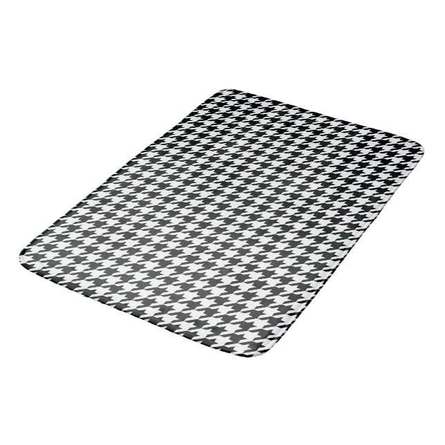 Tapete De Banheiro Verificação de houndstooth Clássico Branco Preto (Angulado)
