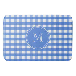 Tapete De Banheiro Verificações de Gingham Branco e Azul Francês