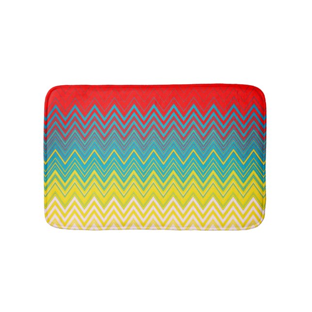Tapete De Banheiro Vermelho Azul Amarelo Branco Zigzag (frente)