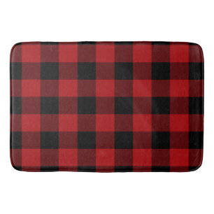 Tapete De Banheiro Vermelho Preto Rústico Plaid Xadrez Búfalo