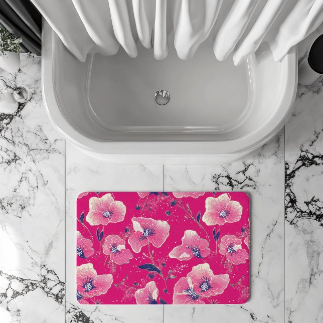 Tapete De Banheiro Vibrant Floral Pattern in Pink, White & Royal Blue (Criador carregado)