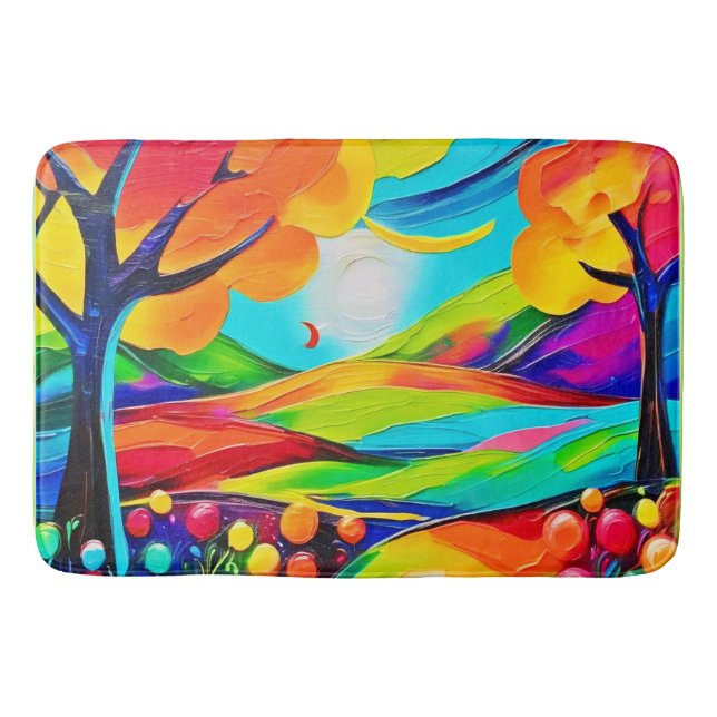 Tapete De Banheiro Vibrant Hillside Harmony Painting (Frente)