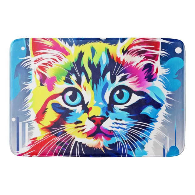 Tapete De Banheiro Vibrant Neon Gatinho Art (Frente)