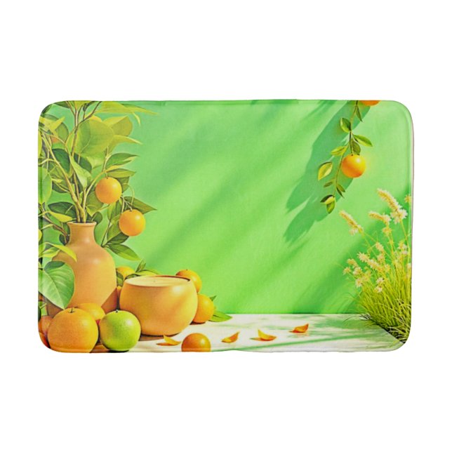 Tapete De Banheiro Vibrant Orange Green Still Life Design (Frente)