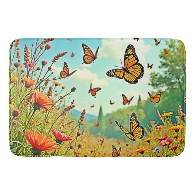 Tapete De Banheiro Vibrant Wildflower Butterfly Joy Design (Frente)