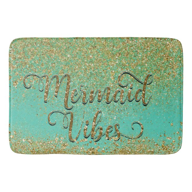 Tapete De Banheiro VÍBULAS Douradas Glitter & Teal Aqua MERMAID (Frente)