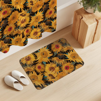 Tapete De Banheiro Vicente Van Gogh Girassóis Preto Amarelo Azul-Cele