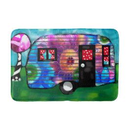 Tapete De Banheiro Vintage Abstrato Camp Trailer Floral Happy Camper