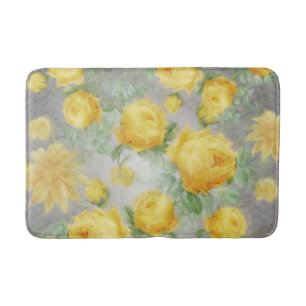 Tapete De Banheiro Vintage Amarelo e Cinza Aquarela Floral