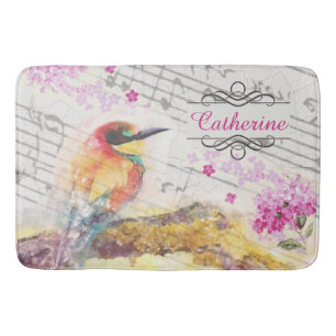 Tapete De Banheiro Vintage bird on tree rosa flower decoupage