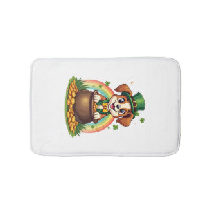 Tapete De Banheiro Vintage Cachorro Lucky Leprechaun Arco-íris Pote d