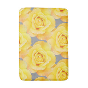 Tapete De Banheiro Vintage Cinza de Arte Flor Amarelo Amarelo Rosa La