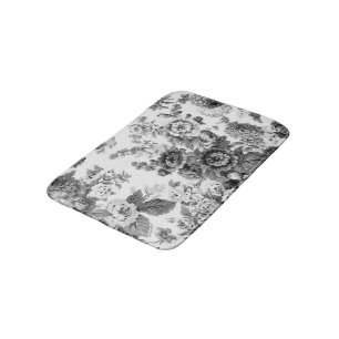 Tapete De Banheiro Vintage cinzento preto & branco Toile floral No.3