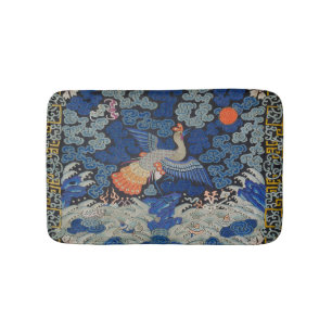 Tapete De Banheiro Vintage de bordado chinês azul-pássaro