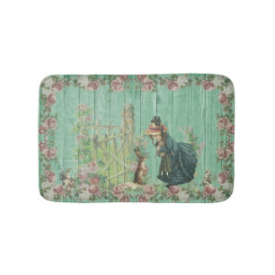 Tapete De Banheiro Vintage Easter Bunny e Girl no Rosa Garden