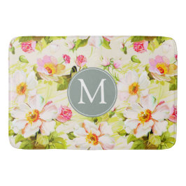 Tapete De Banheiro Vintage Floral Rosas Peonias Monograma Bath Mat