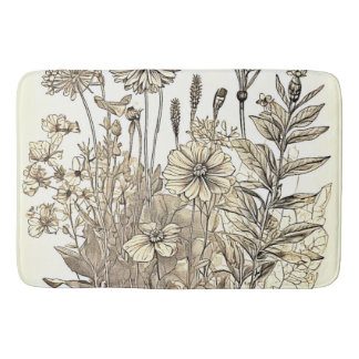 Tapete De Banheiro Vintage Floral Sketch Design