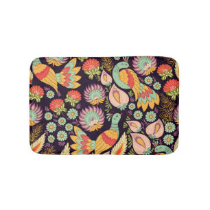 Tapete De Banheiro Vintage Folk Floral Birds Ornament