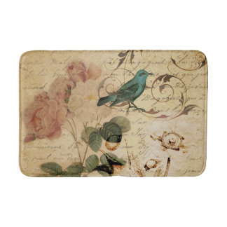 Tapete De Banheiro vintage french rosa bird Paris Botânico francês