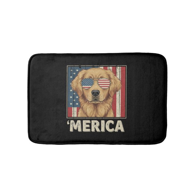 Tapete De Banheiro Vintage Ouro Retriever 'Merica Flag (frente)