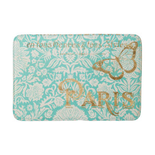Tapete De Banheiro Vintage Paris Dourado Design com Borboleta