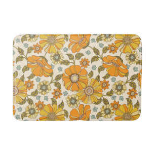 Tapete De Banheiro Vintage Retro Orange Floral Patterno