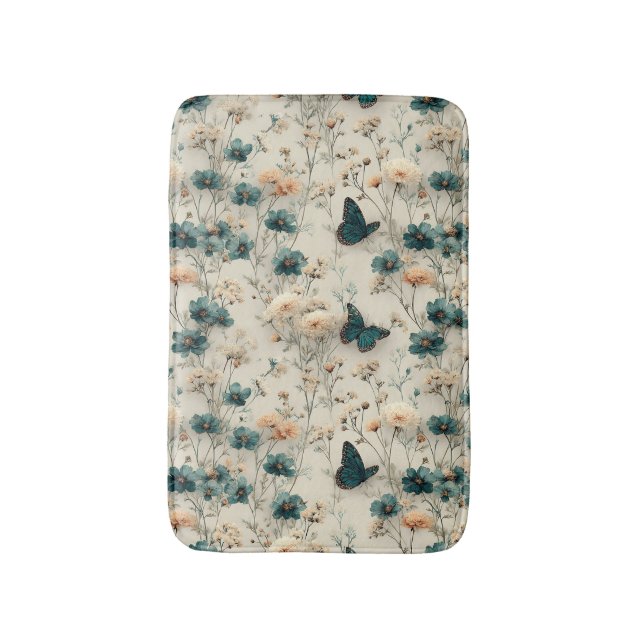 Tapete De Banheiro Vintage Spring Flowers and Butterflies (Frente Vertical)