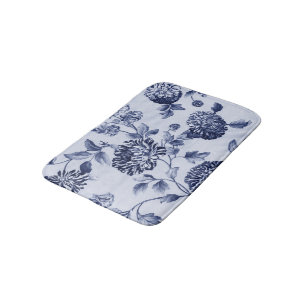 Tapete De Banheiro Vintage Toile floral No.2 do azul de índigo
