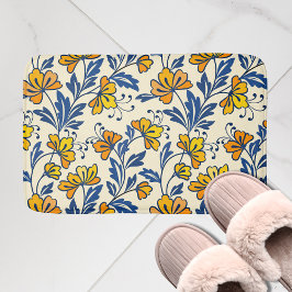 Tapete De Banheiro Vintage Yellow Orange Folk Floral Blue Leaf