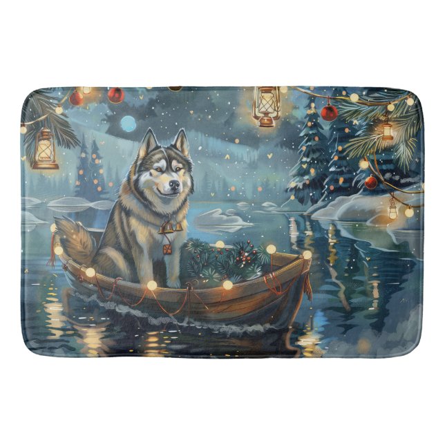 Tapete De Banheiro Voyage festiva de Natal Malamute no Alasca (Frente)