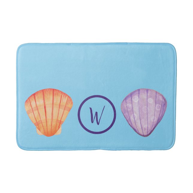 Tapete De Banheiro Watercolor Seashells Bath Mat (Frente)