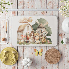 Tapete De Banheiro Watercolor Whimsical Farm Animals