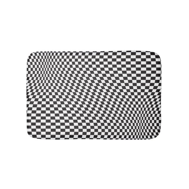 Tapete De Banheiro Wavy Checkered Black White Checkerboard Pattern (frente)