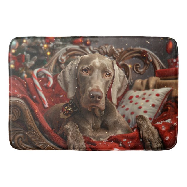 Tapete De Banheiro Weimaraner Cão Festivo de Natal (Frente)
