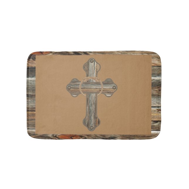 Tapete De Banheiro Western Barnwood Cross Com Cabos E Conchos (frente)