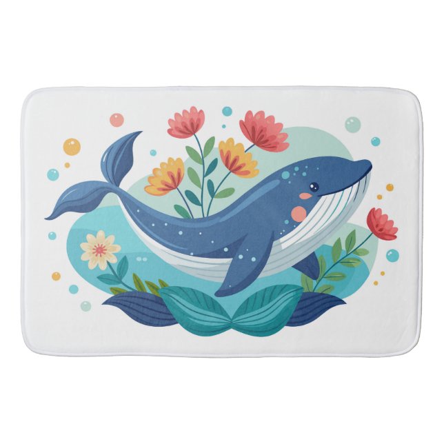 Tapete De Banheiro Whale And Flowers Mat (Frente)